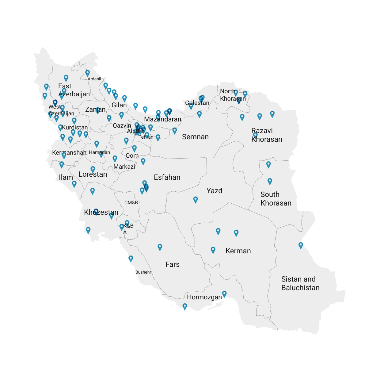 نقشه نمایندگان لئوپمپ در ایران